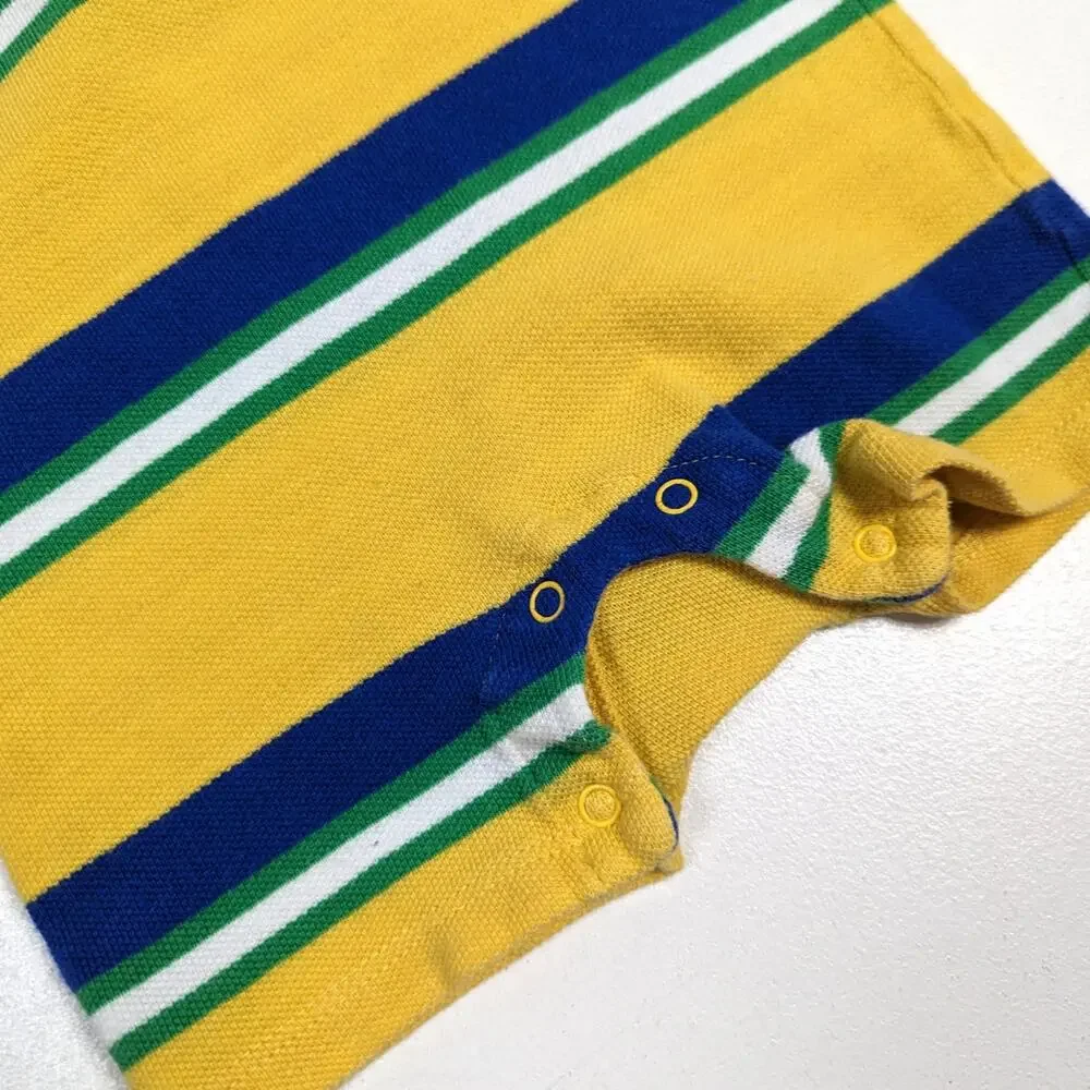 Ralph Lauren Romper Baby Boys Sz 3m Yellow Polo Stripe Outfit Preppy Classic